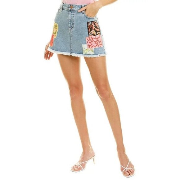Alice + Olivia Parchwork Route 66 Denim Skirt 25 - Picture 9 of 10
